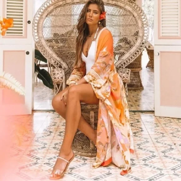 SOLD OUT Mermaid Dreams Boho Kimono Duster Robe Coverup - Picture 1 of 15